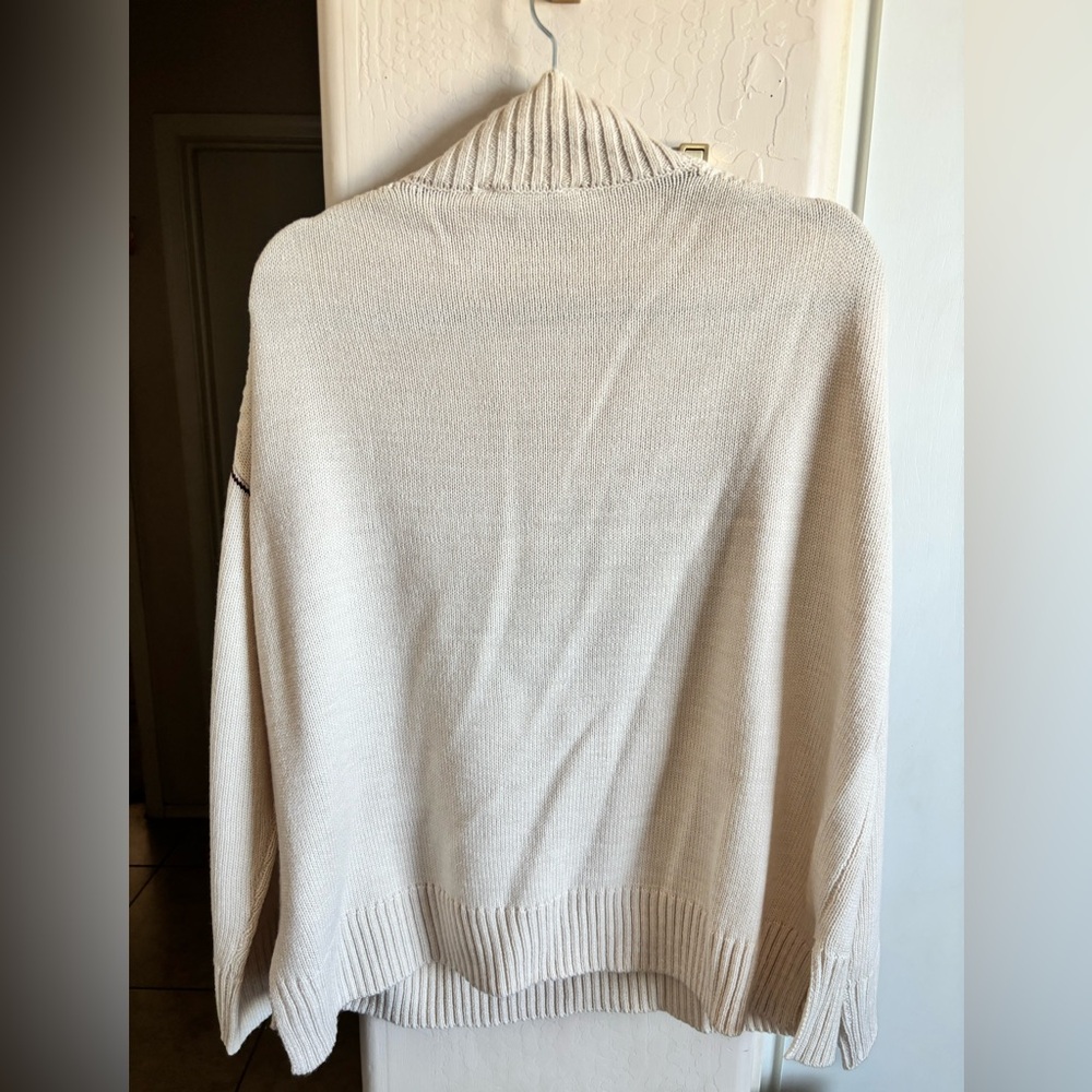 NWT DKNY Women's Cream Turtleneck Sweater with burgundy lettering, Size XL - Picture 6 of 7